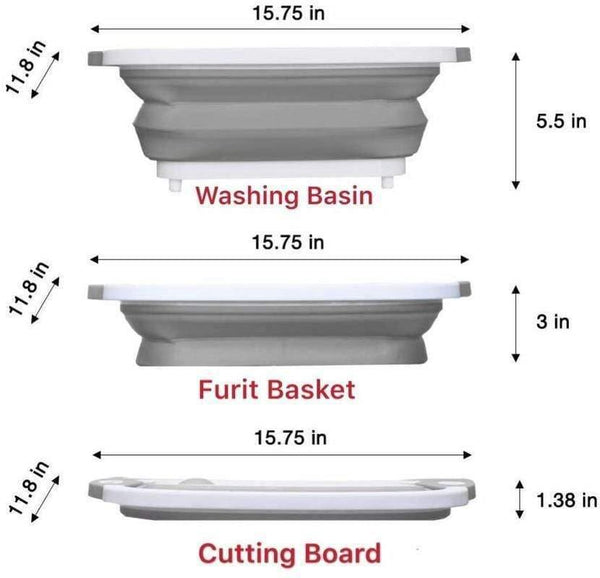 Planet Gates 3in1 Sink Folding Chopping Cutting Board Dish Tub Fruit Vegetable Washing Drain Storage Basket Collapsible Colander Kitchen Tool