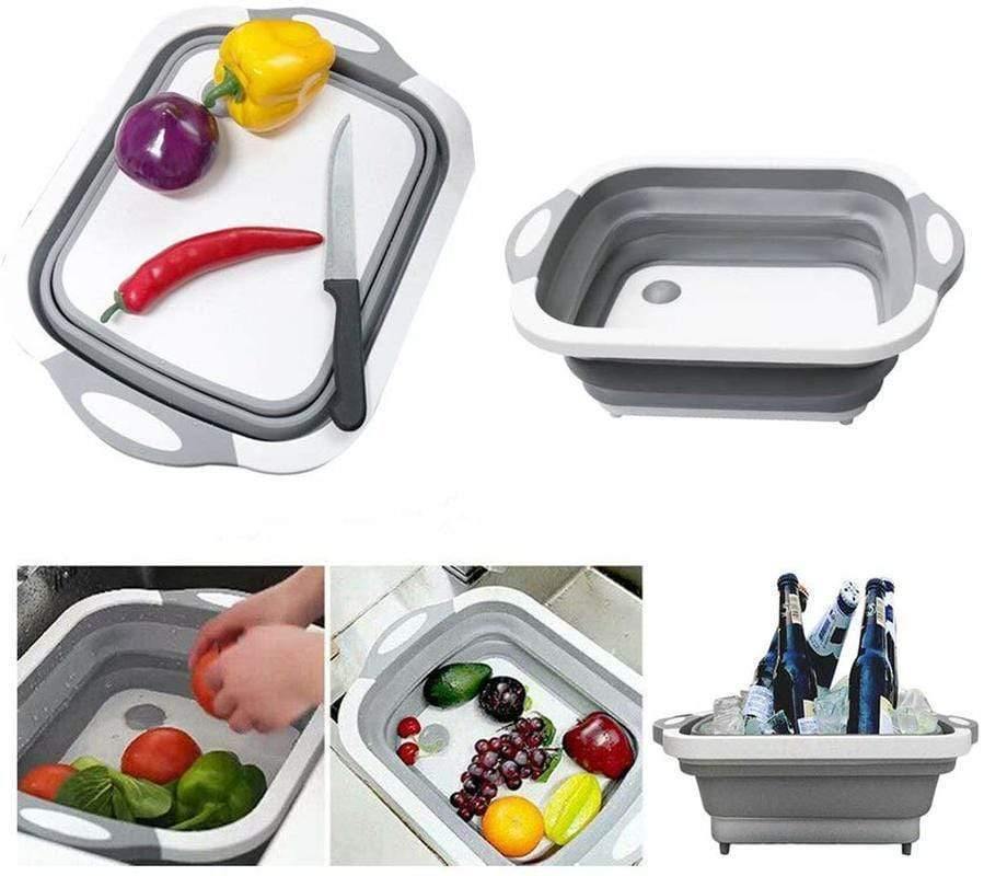Planet Gates 3in1 Sink Folding Chopping Cutting Board Dish Tub Fruit Vegetable Washing Drain Storage Basket Collapsible Colander Kitchen Tool