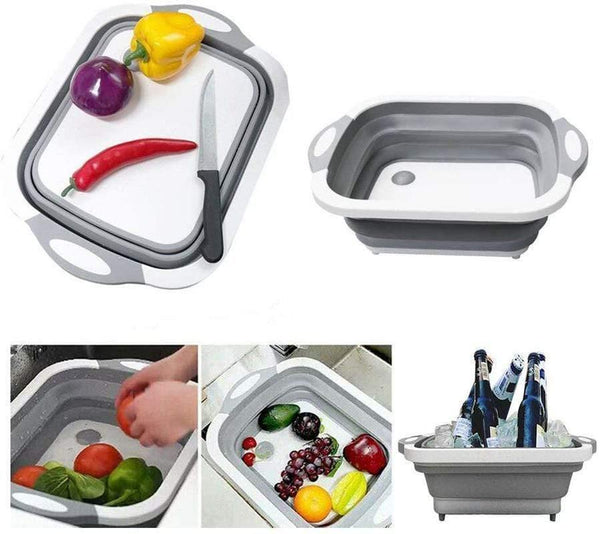 Planet Gates 3in1 Sink Folding Chopping Cutting Board Dish Tub Fruit Vegetable Washing Drain Storage Basket Collapsible Colander Kitchen Tool