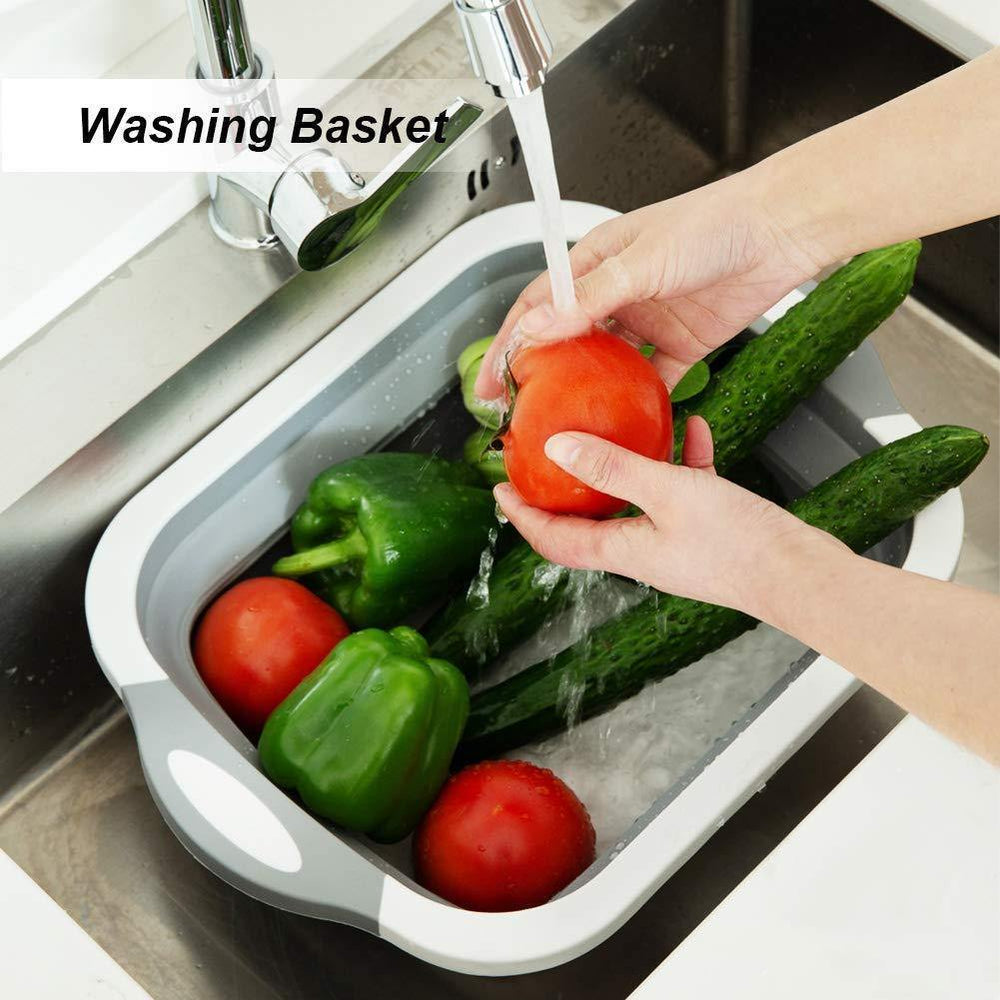 Planet Gates 3in1 Sink Folding Chopping Cutting Board Dish Tub Fruit Vegetable Washing Drain Storage Basket Collapsible Colander Kitchen Tool