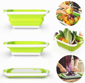 Planet Gates 3in1 Sink Folding Chopping Cutting Board Dish Tub Fruit Vegetable Washing Drain Storage Basket Collapsible Colander Kitchen Tool