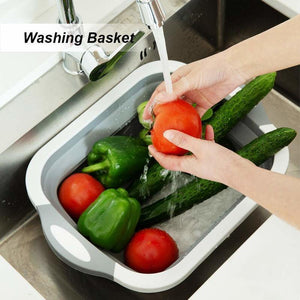 Planet Gates 3in1 Sink Folding Chopping Cutting Board Dish Tub Fruit Vegetable Washing Drain Storage Basket Collapsible Colander Kitchen Tool