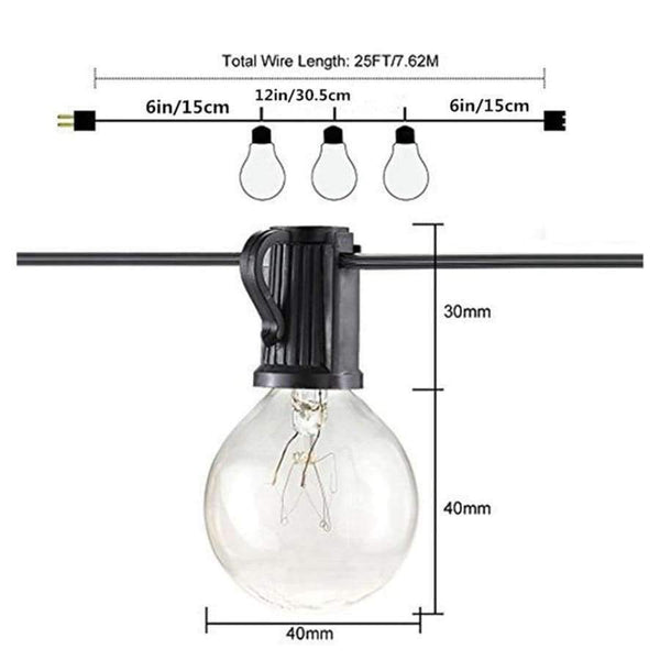 Planet Gates 3M 10Leds / 220V EU Plug KZKRSR 3M 7.5M G40 Globe Bulb String Lights With Clear Ball Bulbs Indoor/Outdoor Hanging Umbrella Patio Waterproof String lights