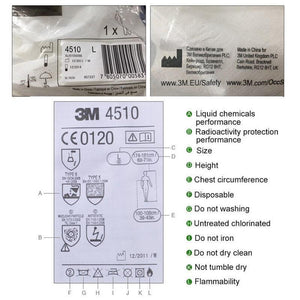 Planet Gates 3M 4510 Safety Clothing Disposable Protective Coverall Hooded Suit Dustproof Anti Particles/Limited Liquid Chemical Splash