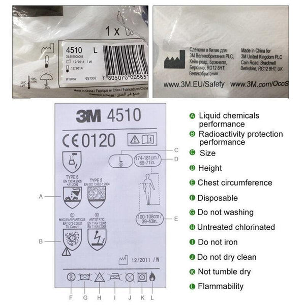 Planet Gates 3M 4510 Safety Clothing Disposable Protective Coverall Hooded Suit Dustproof Anti Particles/Limited Liquid Chemical Splash