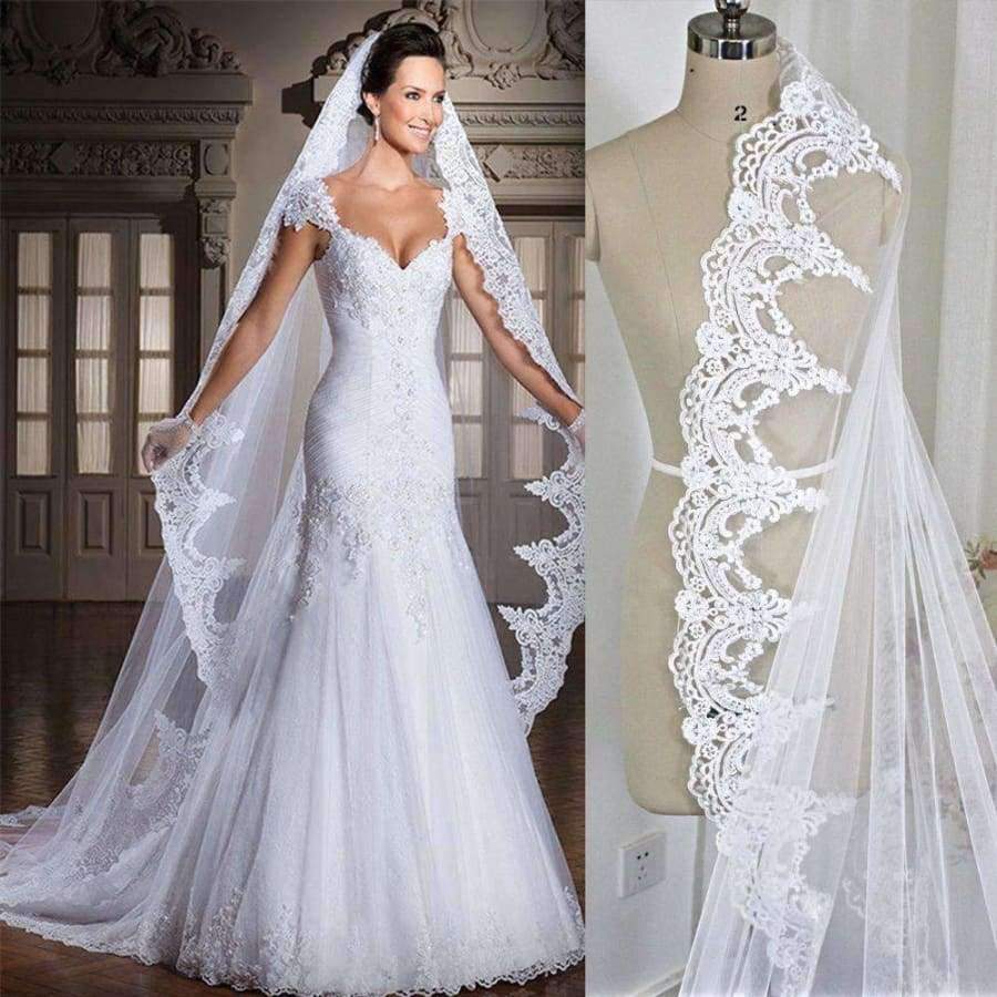 Planet Gates 3M Cathedral Length Lace Edge Bridal Head Veil With Comb Long Wedding Veil Accessories velos de novia