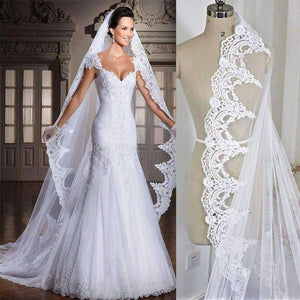 Planet Gates 3M Cathedral Length Lace Edge Bridal Head Veil With Comb Long Wedding Veil Accessories velos de novia