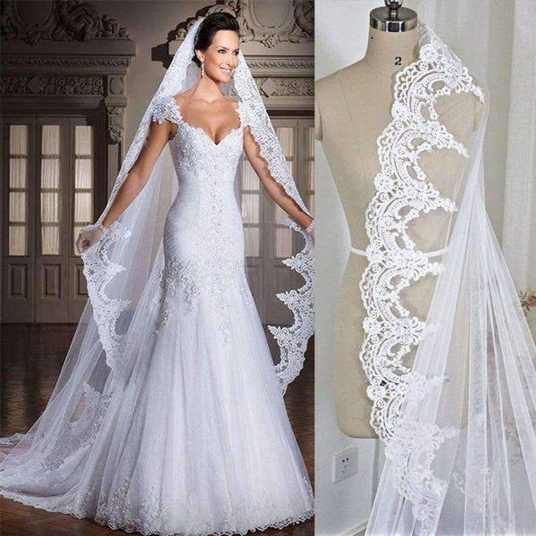 Planet Gates 3M Cathedral Length Lace Edge Bridal Head Veil With Comb Long Wedding Veil Accessories velos de novia