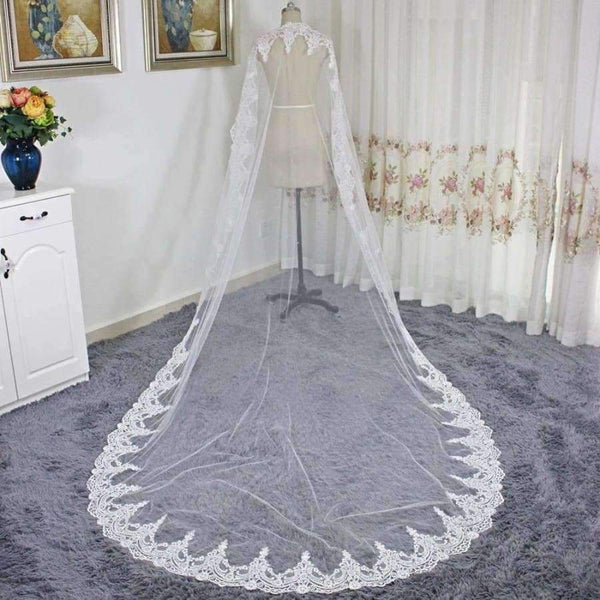Planet Gates 3M Cathedral Length Lace Edge Bridal Head Veil With Comb Long Wedding Veil Accessories velos de novia