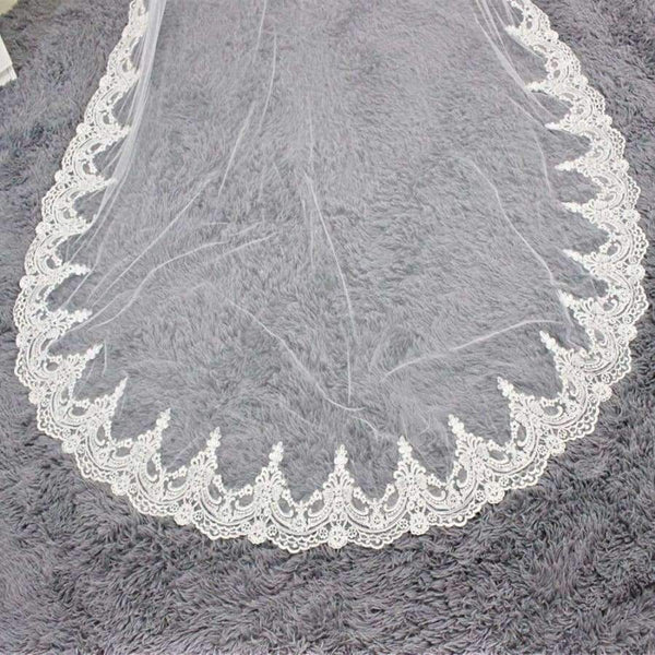 Planet Gates 3M Cathedral Length Lace Edge Bridal Head Veil With Comb Long Wedding Veil Accessories velos de novia