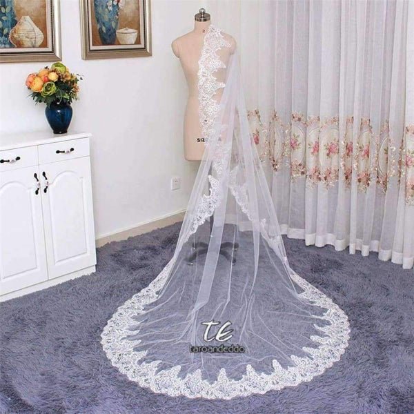 Planet Gates 3M Lace Appliques Edge Cathedral Length Sequin Bridal Veil Long Wedding Veil Chic Shiny Bridal Veil Wedding Accessories
