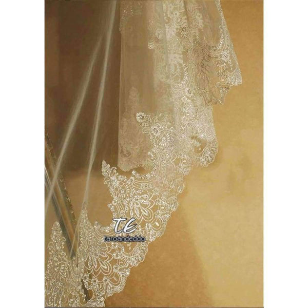 Planet Gates 3M Lace Appliques Edge Cathedral Length Sequin Bridal Veil Long Wedding Veil Chic Shiny Bridal Veil Wedding Accessories