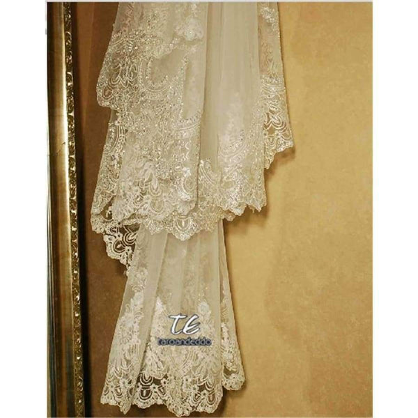 Planet Gates 3M Lace Appliques Edge Cathedral Length Sequin Bridal Veil Long Wedding Veil Chic Shiny Bridal Veil Wedding Accessories
