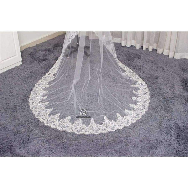 Planet Gates 3M Lace Appliques Edge Cathedral Length Sequin Bridal Veil Long Wedding Veil Chic Shiny Bridal Veil Wedding Accessories