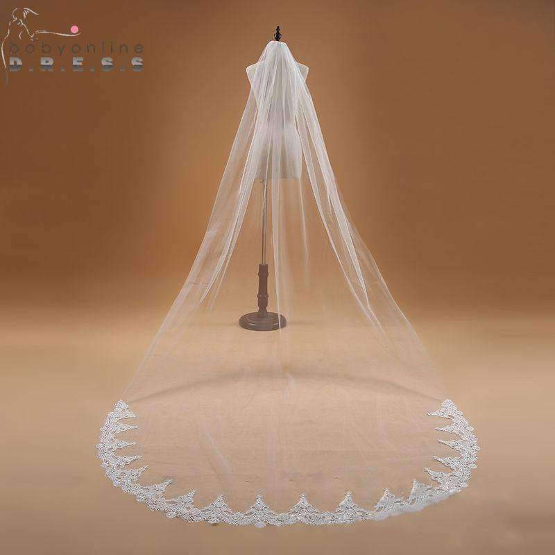 Planet Gates 3M One Layer Lace Edge White Ivory Cathedral Wedding Veil Long Bridal Veil Cheap Wedding Accessories Veu de Noiva