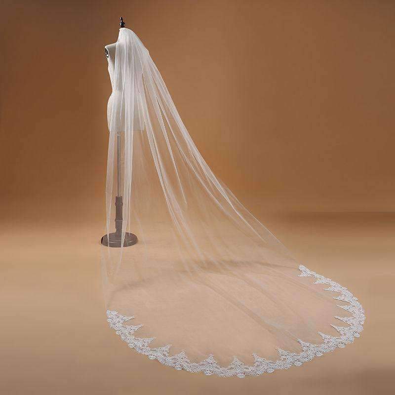 Planet Gates 3M One Layer Lace Edge White Ivory Cathedral Wedding Veil Long Bridal Veil Cheap Wedding Accessories Veu de Noiva