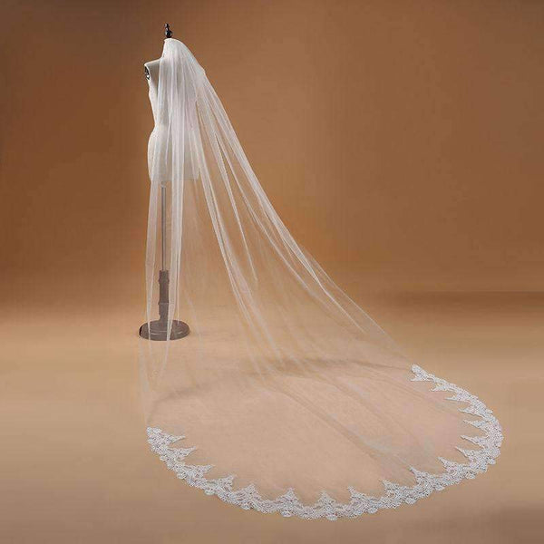 Planet Gates 3M One Layer Lace Edge White Ivory Cathedral Wedding Veil Long Bridal Veil Cheap Wedding Accessories Veu de Noiva