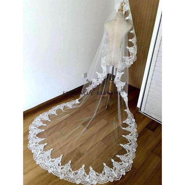 Planet Gates 3M White/Ivory Beautiful Cathedral Length Lace Edge Wedding Bridal Veil With Comb Wedding Accessories MD3084