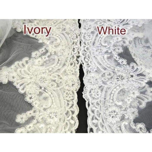 Planet Gates 3M White/Ivory Beautiful Cathedral Length Lace Edge Wedding Bridal Veil With Comb Wedding Accessories MD3084