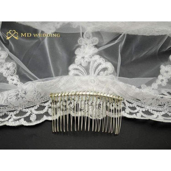 Planet Gates 3M White/Ivory Beautiful Cathedral Length Lace Edge Wedding Bridal Veil With Comb Wedding Accessories MD3084