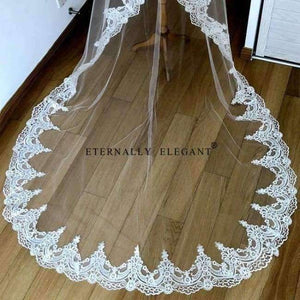 Planet Gates 3M White/Ivory Beautiful Cathedral Length Lace Edge Wedding Bridal Veil With Comb Wedding Accessories MD3084