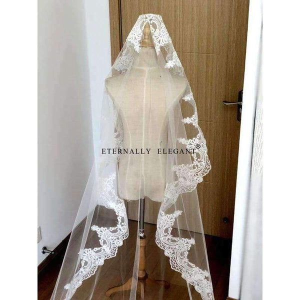 Planet Gates 3M White/Ivory Beautiful Cathedral Length Lace Edge Wedding Bridal Veil With Comb Wedding Accessories MD3095