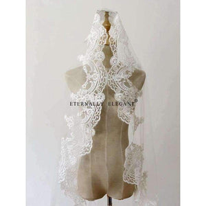 Planet Gates 3M White/Ivory Beautiful Cathedral Length Lace Edge Wedding Bridal Veil With Comb Wedding Accessories MD3095