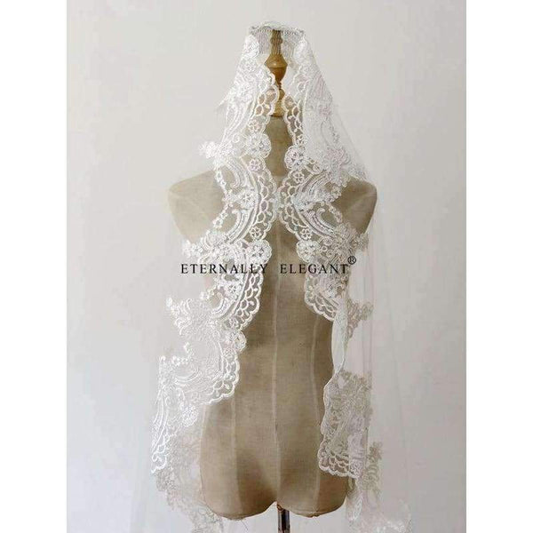 Planet Gates 3M White/Ivory Beautiful Cathedral Length Lace Edge Wedding Bridal Veil With Comb Wedding Accessories MD3095