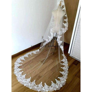 Planet Gates 3M White/Ivory Beautiful Cathedral Length Lace Edge Wedding Bridal Veil With Comb Wedding Accessories MD3095