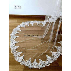 Planet Gates 3M White/Ivory Beautiful Cathedral Length Lace Edge Wedding Bridal Veil With Comb Wedding Accessories MD3095