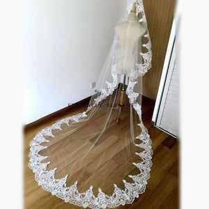 Planet Gates 3M White/Ivory Beautiful Cathedral Length Lace Edge Wedding Bridal Veil With Comb Wedding Accessories MD3095