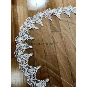 Planet Gates 3M White/Ivory Beautiful Cathedral Length Lace Edge Wedding Bridal Veil With Comb Wedding Accessories MD3095