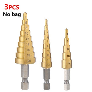 Planet Gates 3PC 4-12 3-12 4-20 2 3-12mm 4-12mm 4-20mm HSS Straight Groove Step Drill Bit Set Titanium Coated Wood Metal Hole Cutter Core Drill Bit Set