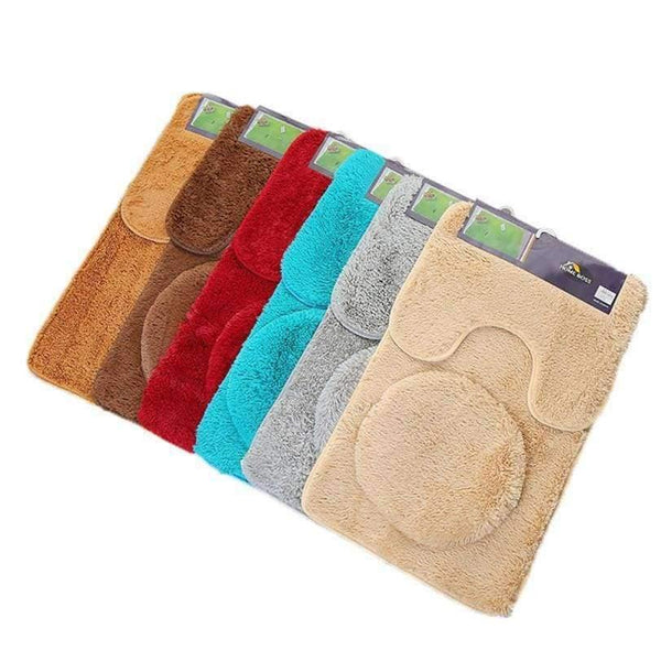 Planet Gates 3pc Bathroom Set Rug Contour Mat Toilet Lid Cover Plain Solid Color Bathmats Bathroom Set Bathroom Products dropshipping 18jun21
