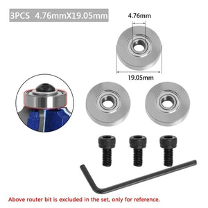 Planet Gates 3pcs 4.76x19.05mm Durable Steel Bearings Accessories Kit Fits for Router bits Heads and Shank Top Mounted 1/2, 3/8, 3/4 Bearing &amp; Stop Ring