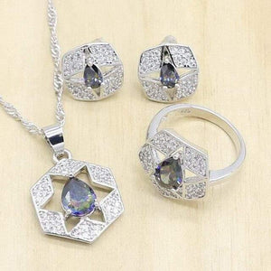 Planet Gates 3PCS / 9 925 Silver Wedding Jewelry Sets for women Multicolor Zircon Earrings Pendant Necklace Ring Bracelet Christmas Gift