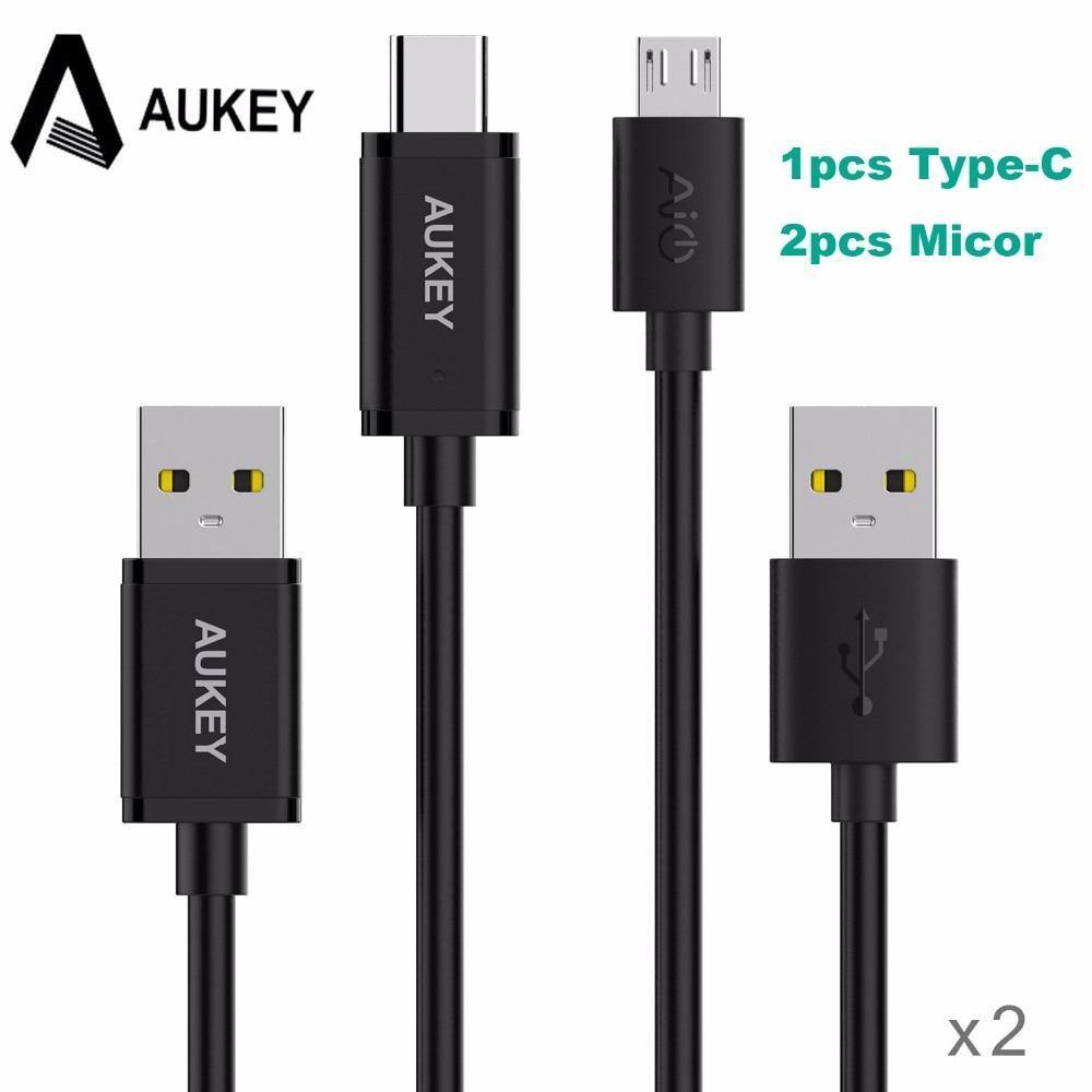 Planet Gates 3pcs AUKEY Fast Cable Micro USB Type C Cable QC 2.0/3.0 USB Phone Cable Android Cable USB C Data Transfer Charging phone Adapter