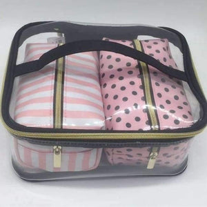 Planet Gates 3Pcs-B Transparent Cosmetic Bag Travel Toiletry Bag Set Pink Make-up Organizer Pouch Makeup Case Beautician Vanity Necessaire Trip