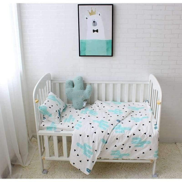 Planet Gates 3Pcs Baby Bedding Set Pure Cotton Cartoon Pattern Crib Bed Linen Kit Include Pillowcase Flat Sheet Duvet Cover Without Filler