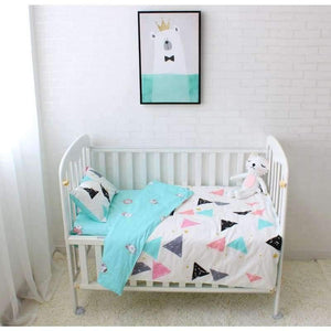 Planet Gates 3Pcs Baby Bedding Set Pure Cotton Cartoon Pattern Crib Bed Linen Kit Include Pillowcase Flat Sheet Duvet Cover Without Filler