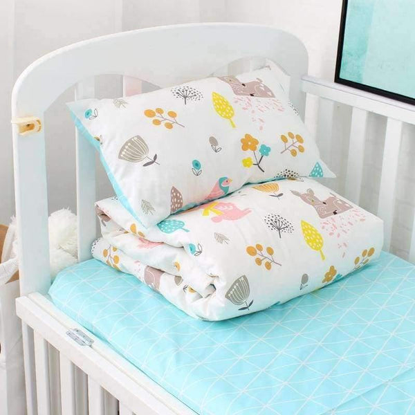 Planet Gates 3Pcs Baby Bedding Set Pure Cotton Cartoon Pattern Crib Bed Linen Kit Include Pillowcase Flat Sheet Duvet Cover Without Filler