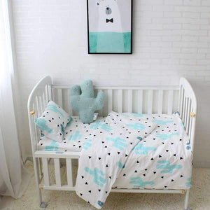 Planet Gates 3Pcs Baby Bedding Set Pure Cotton Cartoon Pattern Crib Bed Linen Kit Include Pillowcase Flat Sheet Duvet Cover Without Filler