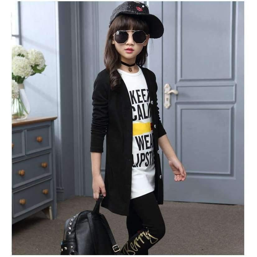 Planet Gates 3pcs Children Girls Clothing Sets Autumn Teenage Girls Sport Suit School Kids Clothes Tracksuit Long Coat Leggings Girls Clothes