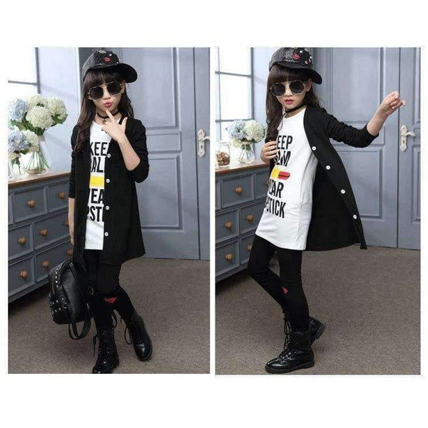 Planet Gates 3pcs Children Girls Clothing Sets Autumn Teenage Girls Sport Suit School Kids Clothes Tracksuit Long Coat Leggings Girls Clothes