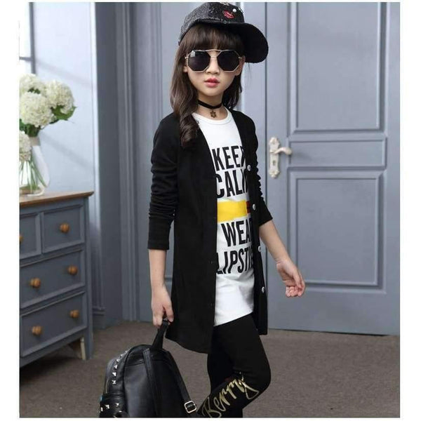 Planet Gates 3pcs Children Girls Clothing Sets Autumn Teenage Girls Sport Suit School Kids Clothes Tracksuit Long Coat Leggings Girls Clothes