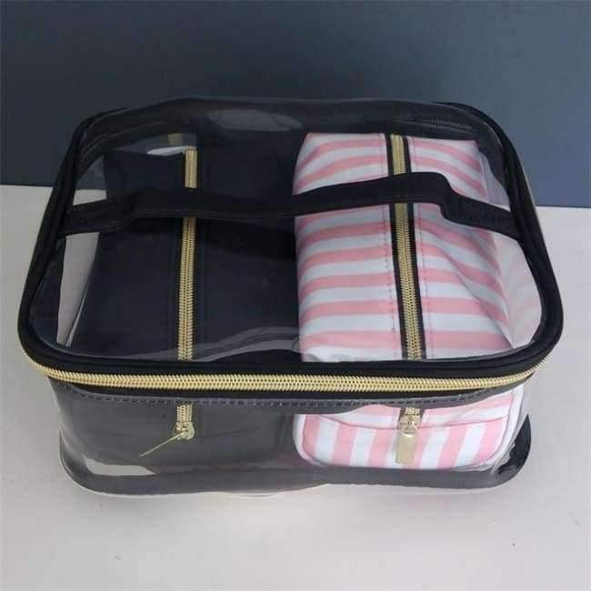 Planet Gates Transparent Cosmetic Bag Travel Toiletry Bag Set Pink Make-up Organizer Pouch Makeup Case Beautician Vanity Necessaire Trip