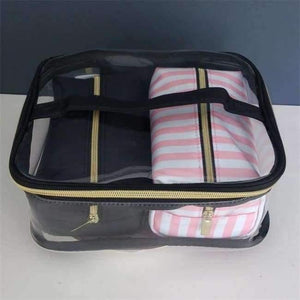 Planet Gates 3Pcs-D Transparent Cosmetic Bag Travel Toiletry Bag Set Pink Make-up Organizer Pouch Makeup Case Beautician Vanity Necessaire Trip