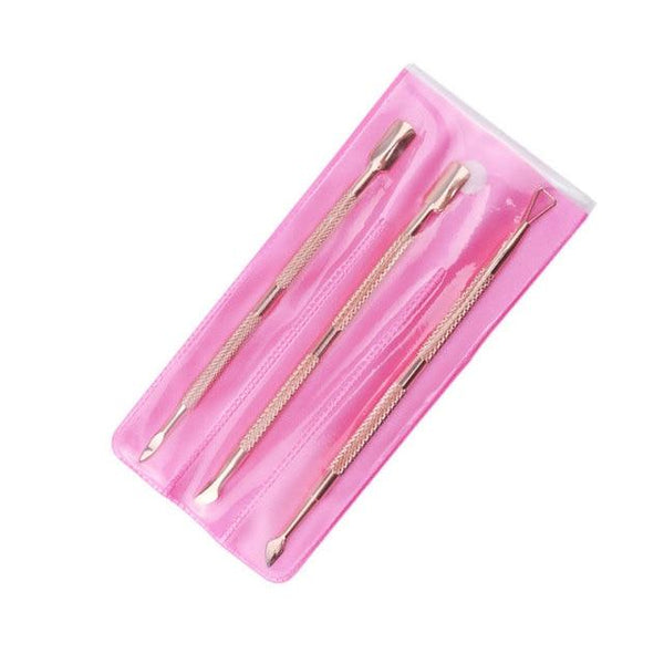 Planet Gates 3pcs Dual-end Cuticle Pusher Removal Stainless Steel Dead Skin Remover Nail Art DIY Design Tool Nail Polish Scraper Cleaner Rose Gold