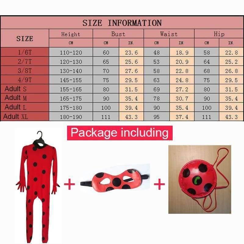 Planet Gates 3pcs Ladybug / S Ladybug Cosplay Costumes 3 PCS Ladybug Jumpsuit Mask Bag for Kids and Adult Full Lycra Suit Lady Bug Kids Halloween