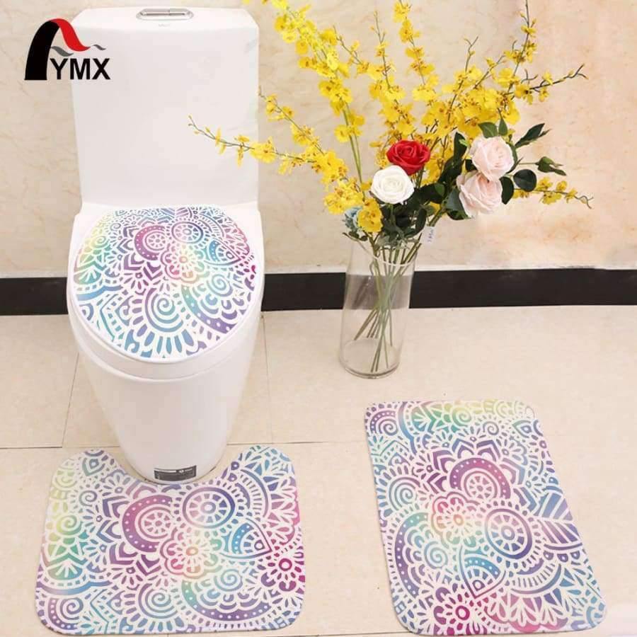 Planet Gates 3pcs/lot Mandala Printed Toilet Seat Cover Flannel Fabric Toilet Case Mandala Non-slip Mat Bathroom Products Home Decoration